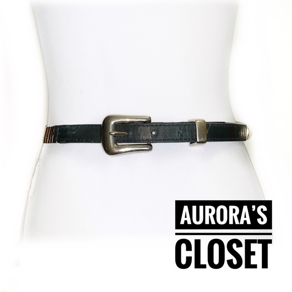 VTG San Marcos LA M Black Leather Belt Floral Silver Buckle main image 5